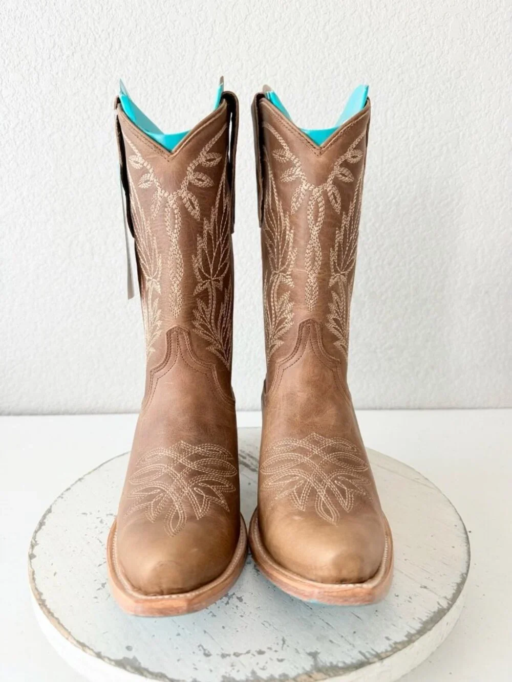 Lane SANDAGA Midi Brown Cowboy Boots Womens Size 8 Western Mid Calf Snip Toe